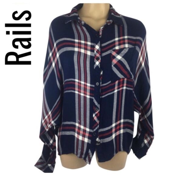 Rails Blue & White Plaid Checker Soft Long Sleeve Button Up Top S - Picture 8 of 9